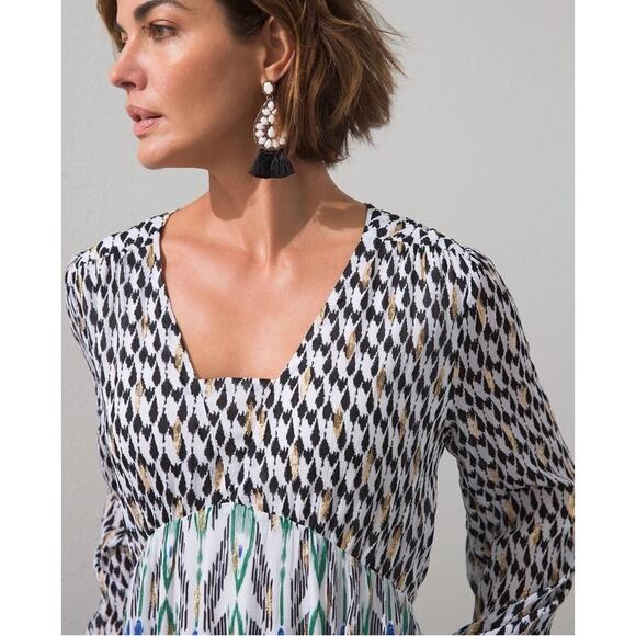 Chicos Ikat Tiered Hem Clip Ikat Maxi Dress Chicos Sz 00 US 2 40th Anniversary - Picture 3 of 14